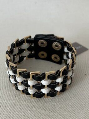 Cookie Lee Black & White Multi-Strand Faux Leather Snap Bracelet - NWT